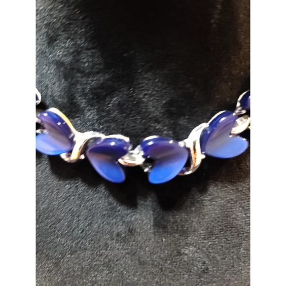 Women's Blue Heart Charm Necklace Hook Clasp Silver Chain Fashion Jewelry - Picture 3 of 6